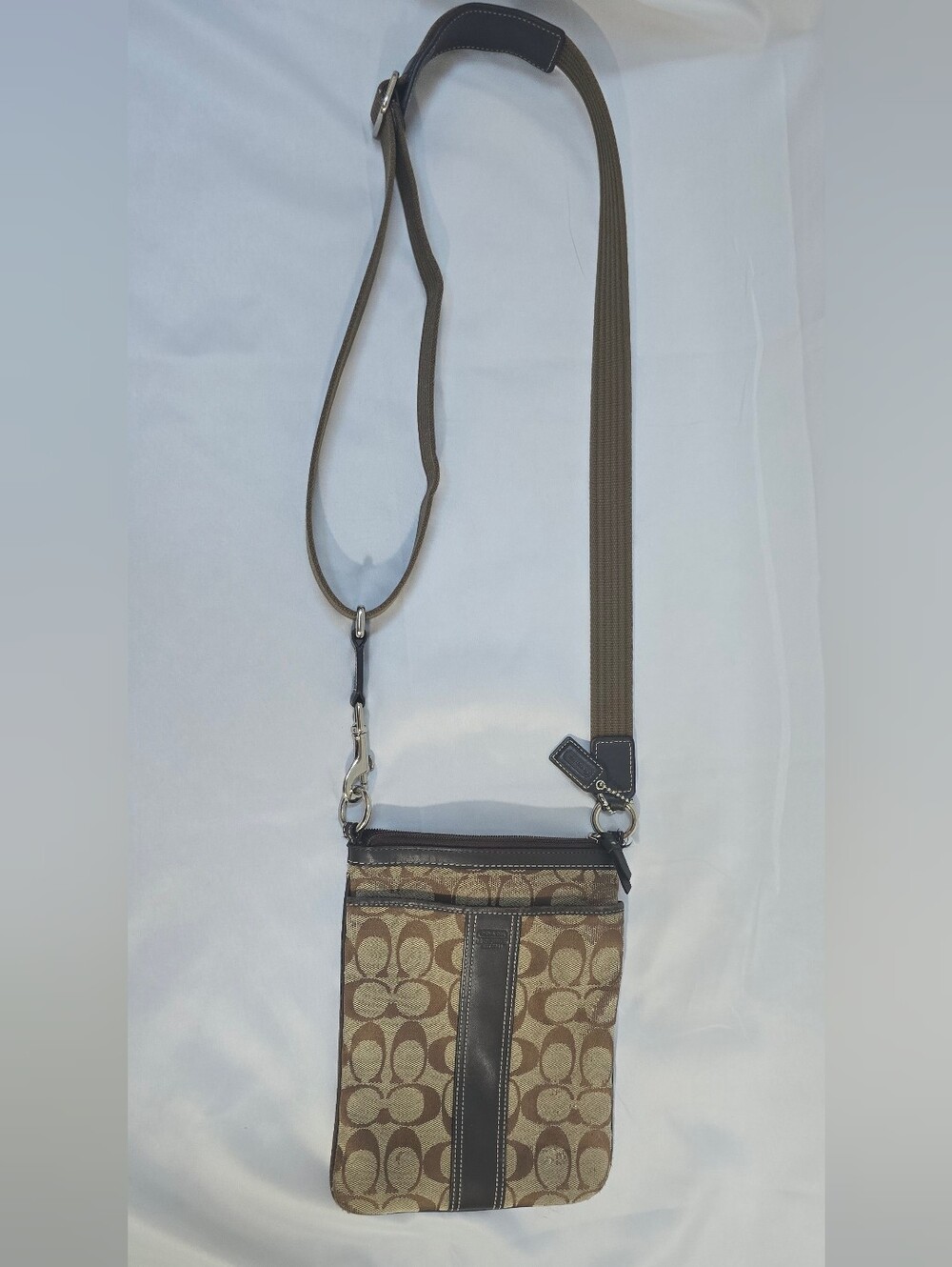 Vintage Coach Signature Jacquard Crossbody Bag Brown